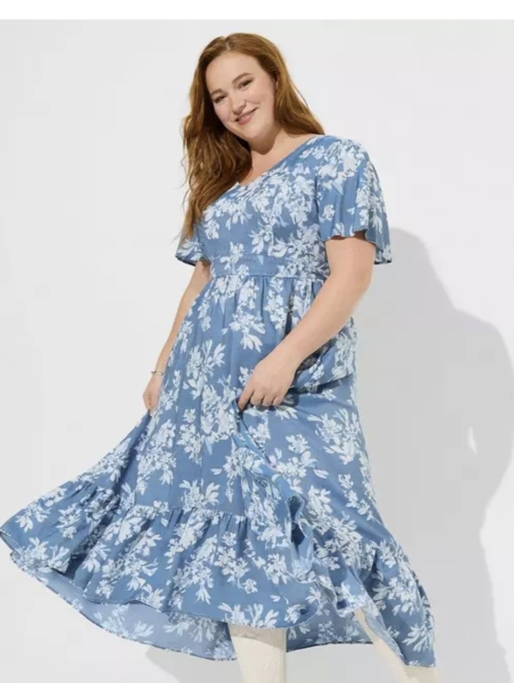 Maxi Chambray Hi-Low V-Neck Dress - Picture 3 of 8